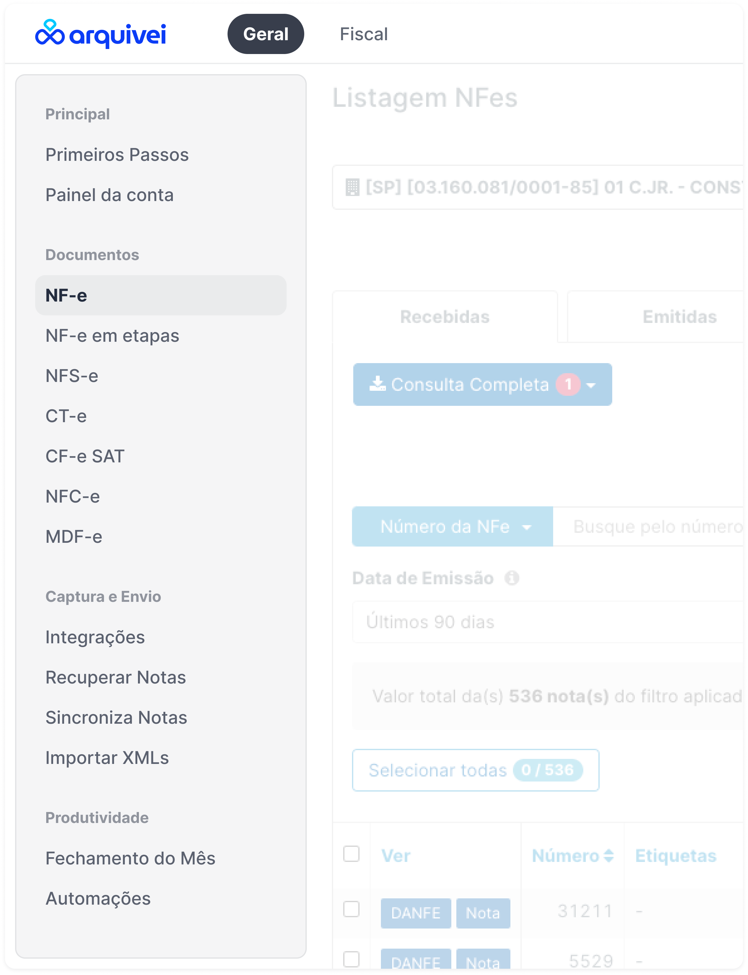 Arquivei navigation redesign